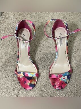 Anne Michelle Pink Floral Open-Toe Ankle-Strap Heels